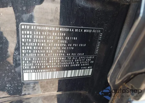 2021 Volkswagen Tiguan 2.0T Se/2.0T Se R-Line Black/2.0T Sel from USA, damaged, VIN 3VV2B7AX6MM001178